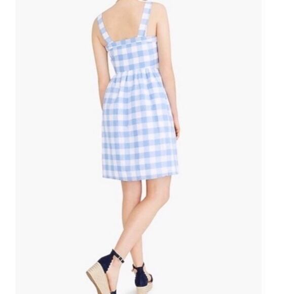 J.Crew Linen Blend Blue White Gingham Check Button Up Lined Sun Dress Sz 4 Midi - Picture 3 of 10